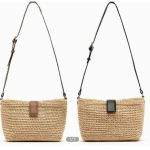 ZARA RAFIA CROSS BODY BAG BLACK